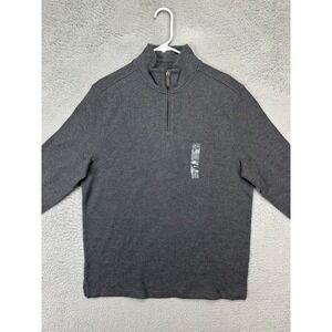 Club Room Sweater Adult Large Charcoal Grey Ribbed Quarter Zip Pullover Mens NEW